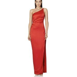 Nookie Red One Shoulder Slit Maxi Dress Formal Size Large NWT